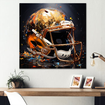 Gold American Football Helmet - Sport Football Canvas Wall Art